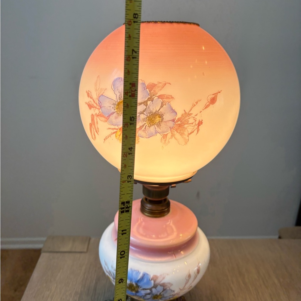 Floral Glass Table Lamp with Pink and Blue Accents - Picture 4 of 15
